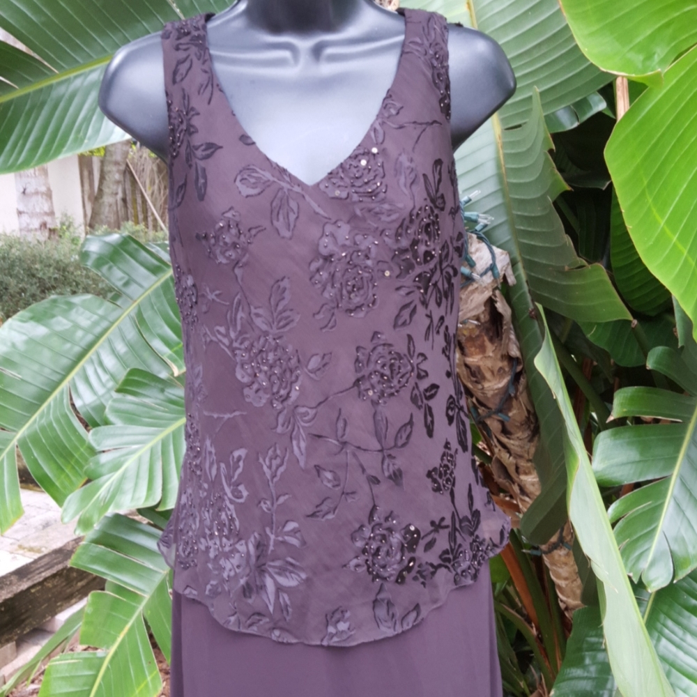 Beaded silk burnout formal maxi dress